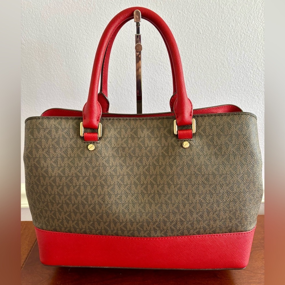 Michael Kors Savannah Large Satchel Bag in Scarlet Red – Leather Handbag - Picture 3 of 14